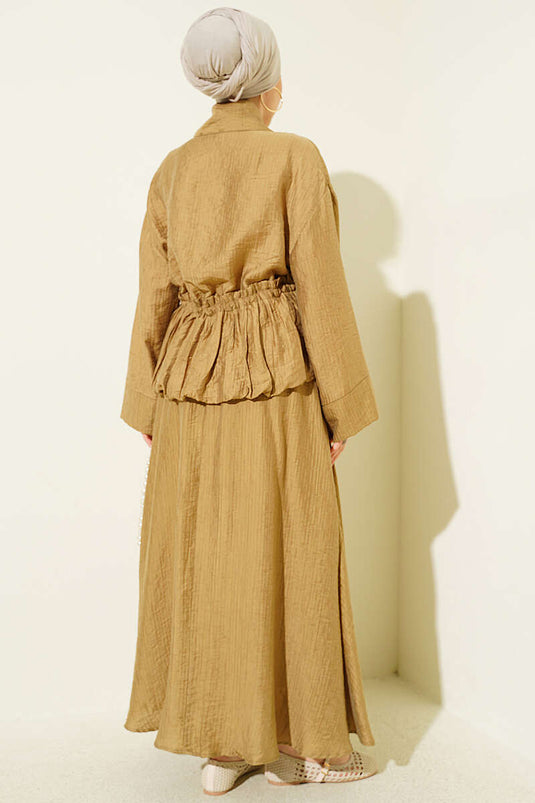 Ensemble jupe froncée à la taille avec boutons nacrés, vert olive