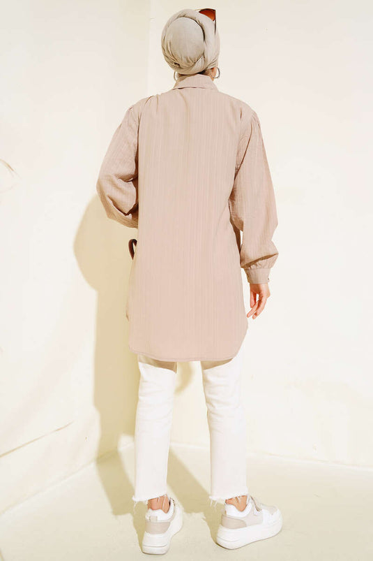 Perlebroderet skjorte Beige