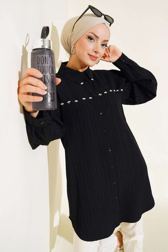 Pearl Embroidered Shirt Black