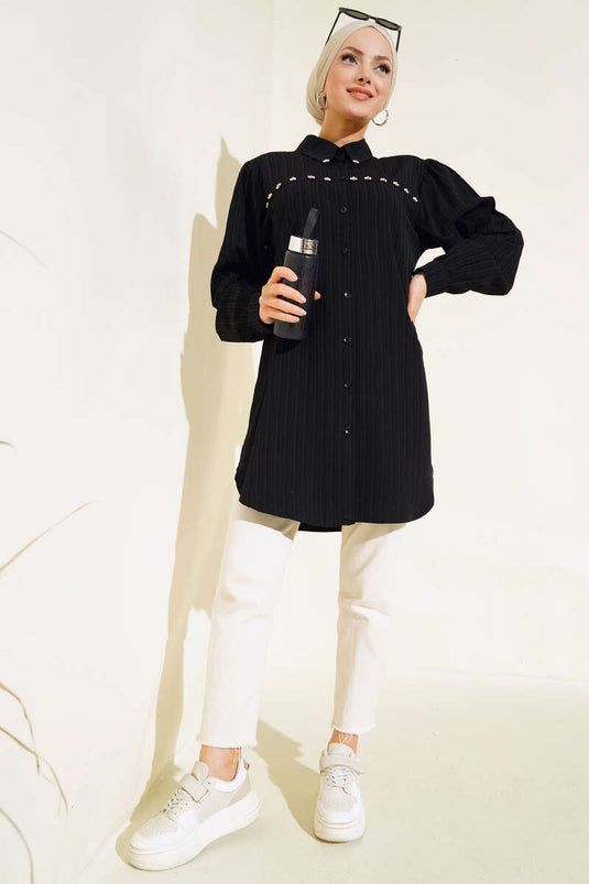 Pearl Embroidered Shirt Black