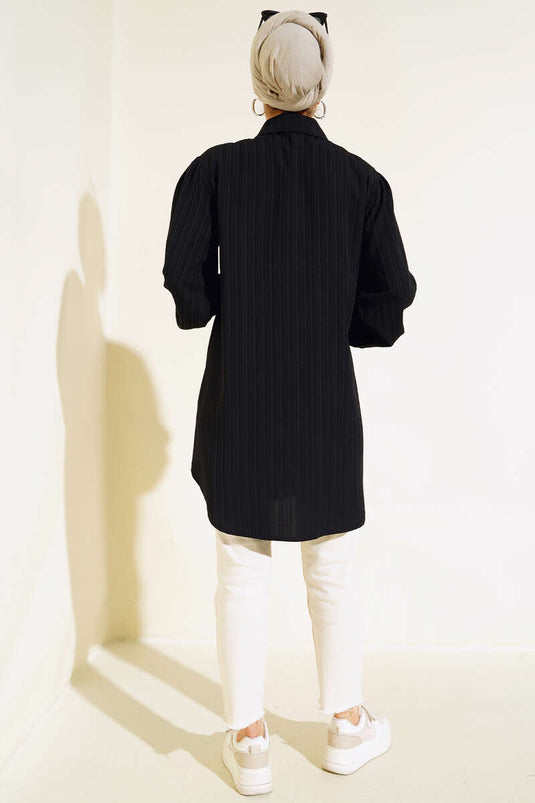 Perlebroderet skjorte sort