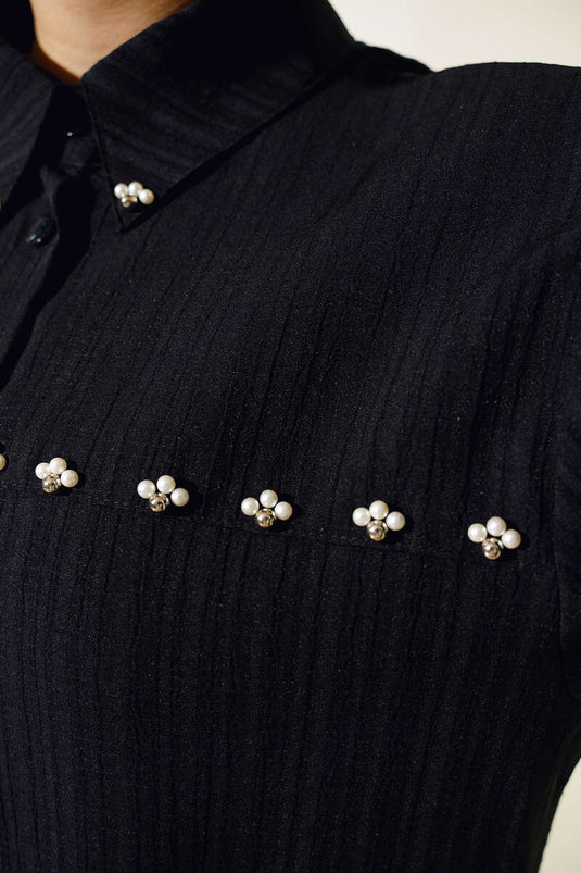 Perlebroderet skjorte sort