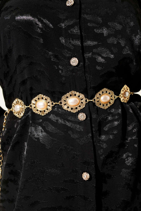 İnci Oval Sembollü Zincir Kemer Gold