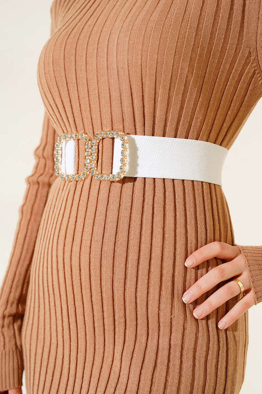 Ceinture élastique à boucle perle blanche