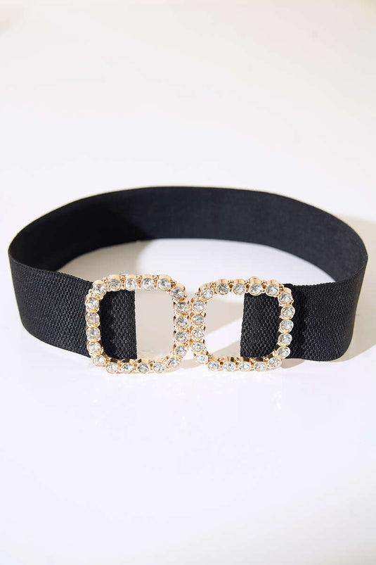 Pearl Buckle Elastic Belt Black