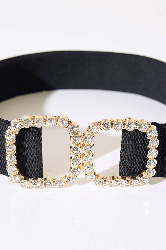 Pearl Buckle Elastic Belt Black