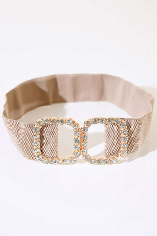 Pearl Buckle Elastic Belt Mink