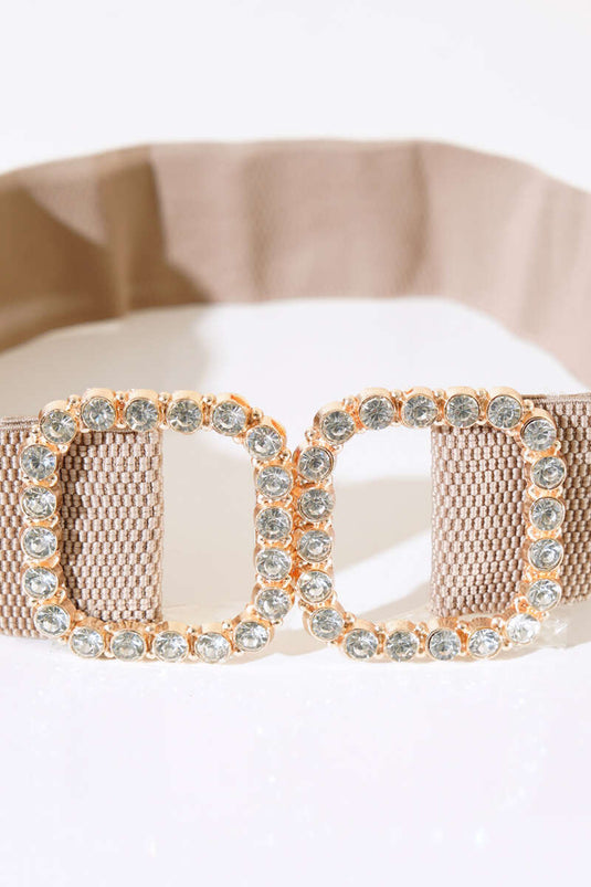 Pearl Buckle Elastic Belt Mink