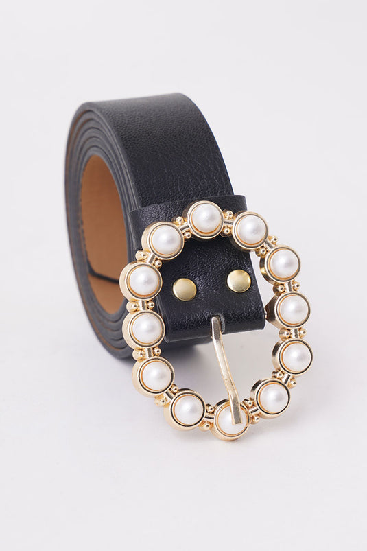 Ceinture noire et or avec boucle en nacre