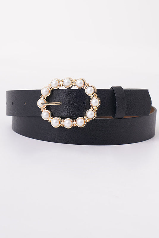 Schwarzer Goldgürtel mit Perlenschnalle