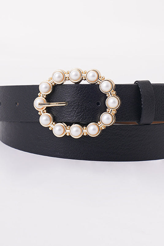 Schwarzer Goldgürtel mit Perlenschnalle
