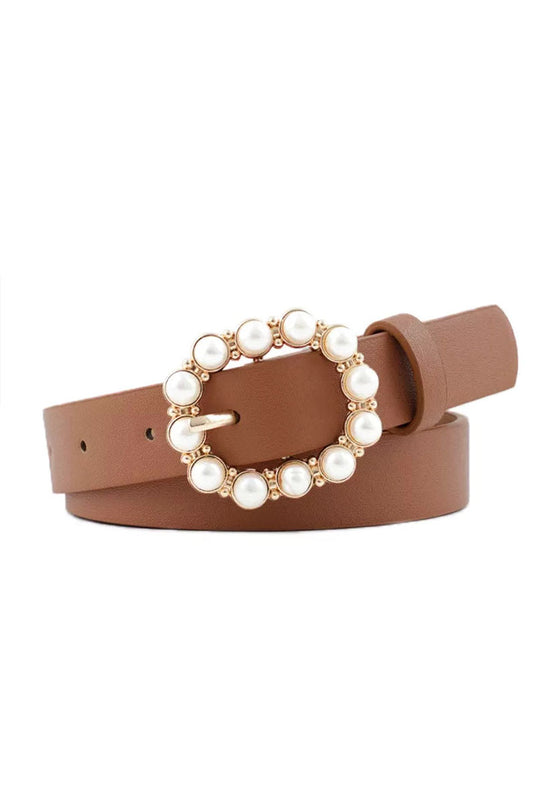 Ceinture en or beige avec boucle en perle