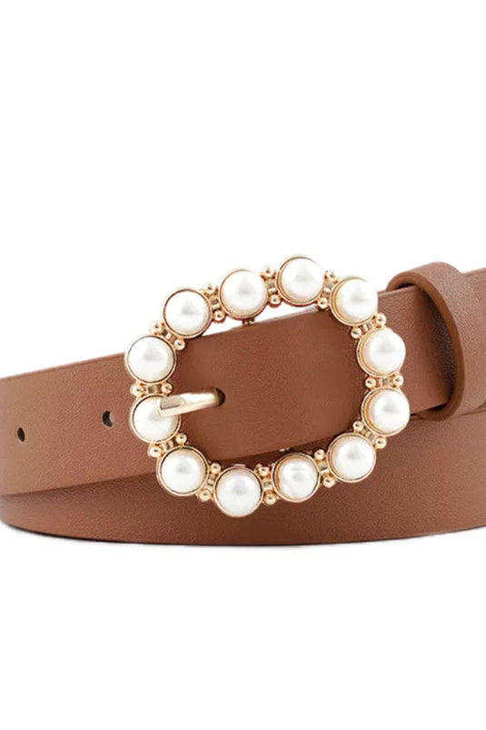 Ceinture en or beige avec boucle en perle