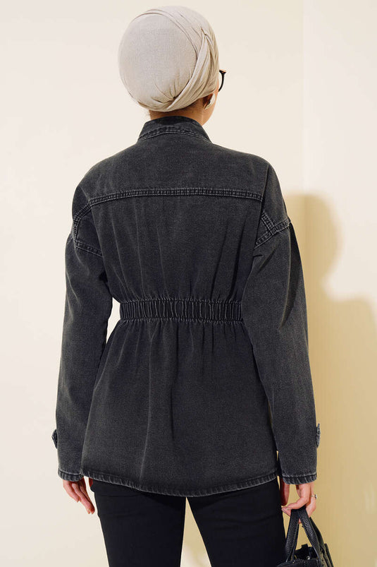 Veste En Jean Élastique Taille Perlée Fumé