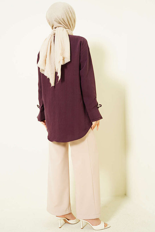 Chemise en modal brodée de fleurs perlées couleur prune