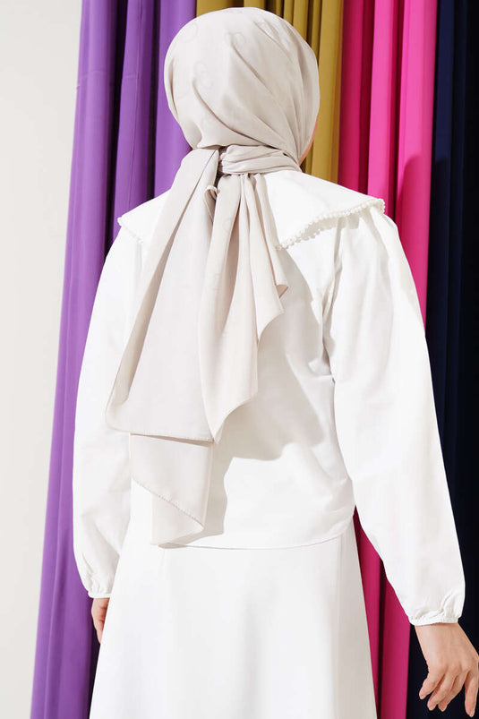 Pearled Sailor Collar Short Shirt Ecru