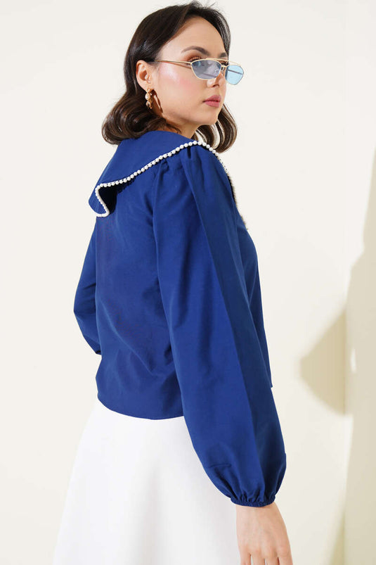 İncili Denizci Yaka Kısa Gömlek Lacivert