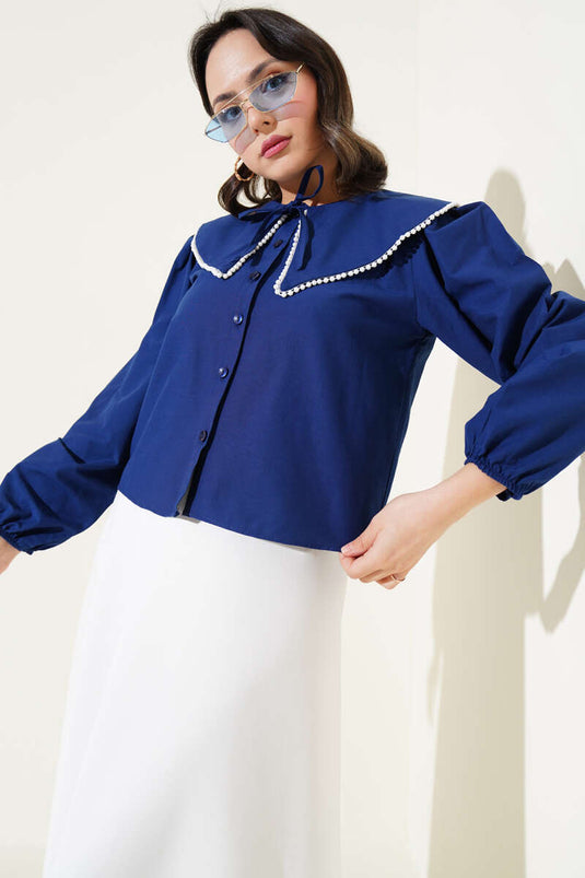 İncili Denizci Yaka Kısa Gömlek Lacivert