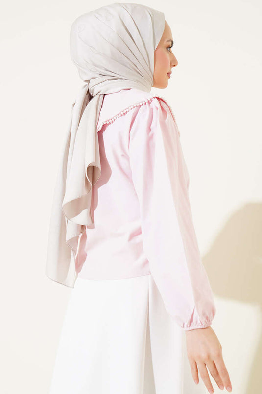 Pearl Navy Collar Short Shirt Pink