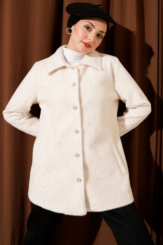 Cappotto in panno di pelo di vitello con bottoni perlacei beige