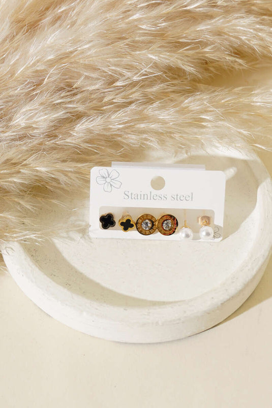 Pearl Earring Set Gold