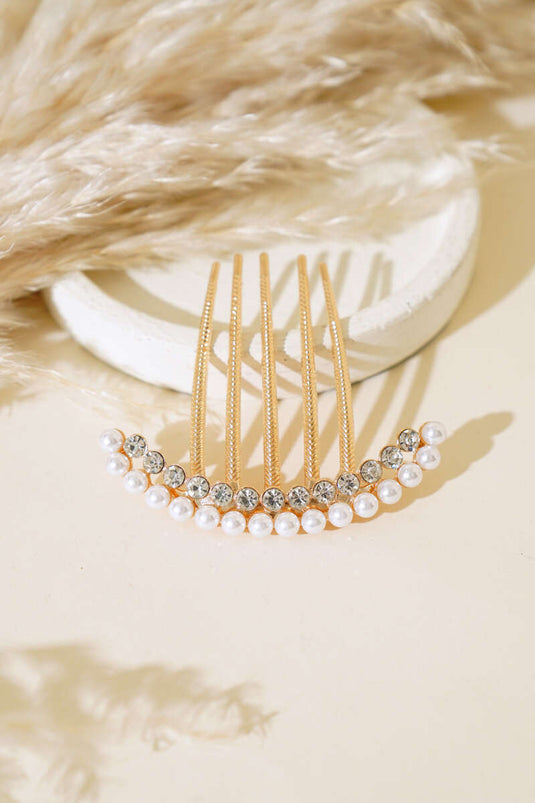 Boucle Peigne Perle et Pierre Doré