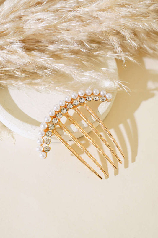 Boucle Peigne Perle et Pierre Doré