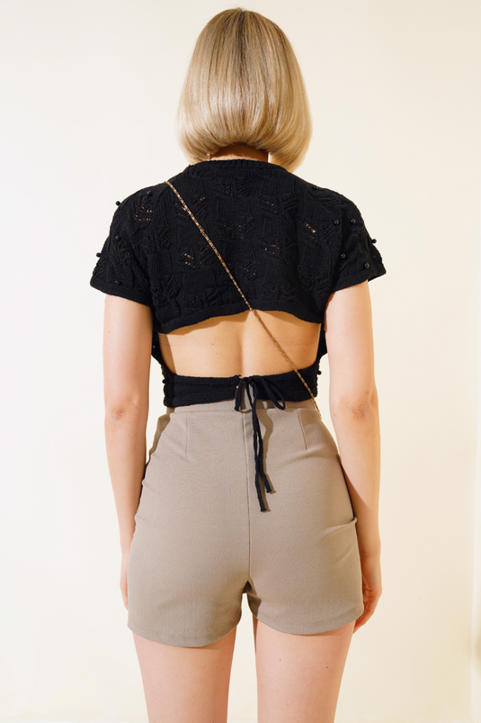 Pearl Knit Crop Black