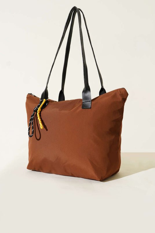 Coffee-colored Zippered Bag with Rope Accessory