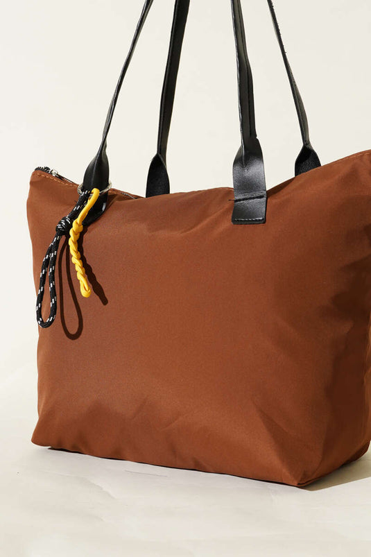 Coffee-colored Zippered Bag with Rope Accessory
