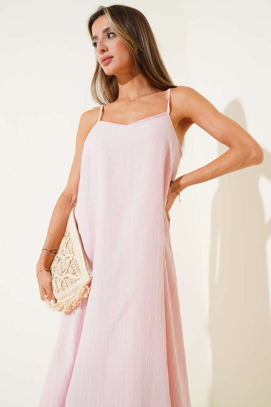 Strappy Tree Bark Midi Dress Pink