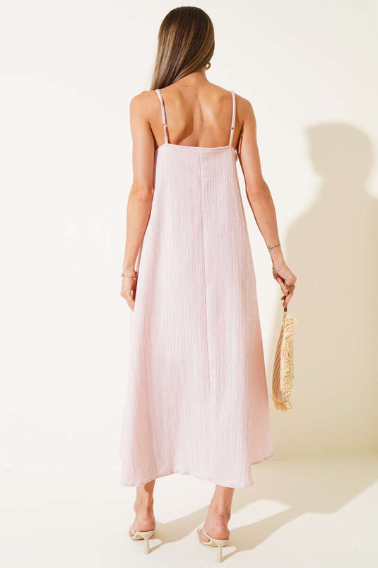 Strappy Tree Bark Midi Dress Pink