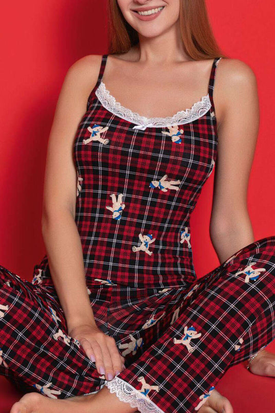 Strappy Striped Pajama Set in Burgundy