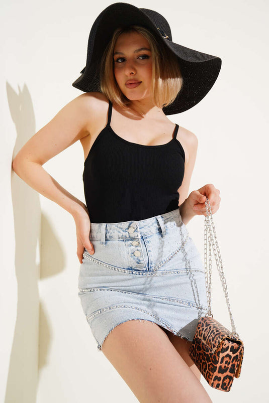 Rope Strap Ribbed Snap Bodysuit Black