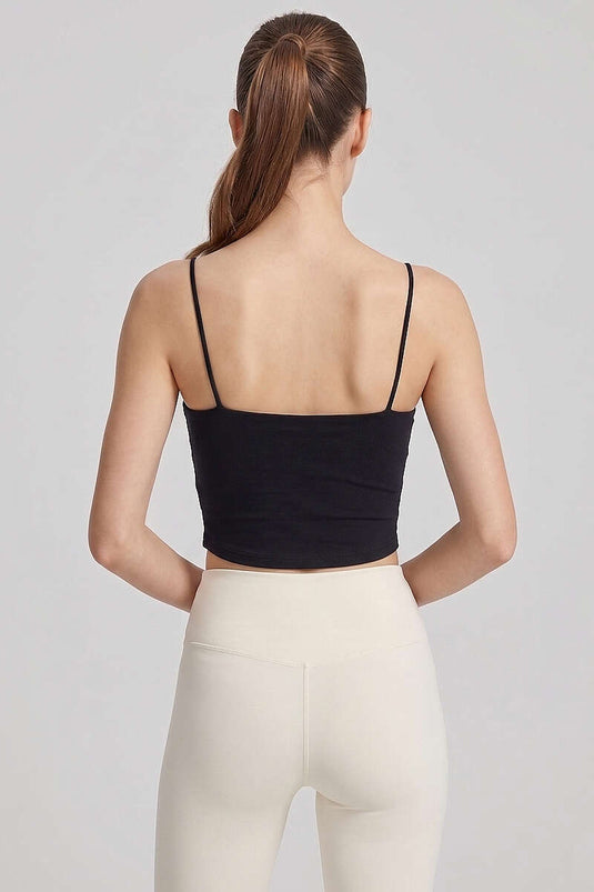 Schwarzes Crop-Top mit Trägern und Brustpolsterung