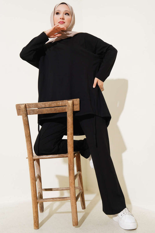 طقم أساسي من قطعتين مع رباط، أسود