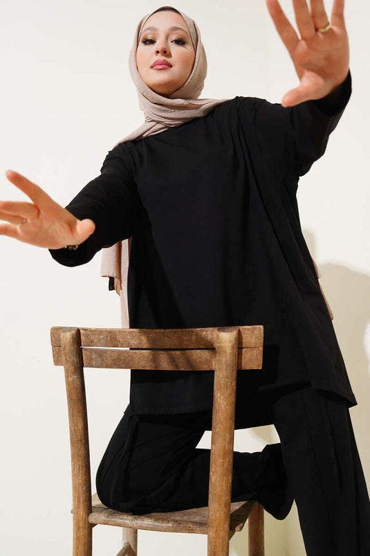 طقم أساسي من قطعتين مع رباط، أسود