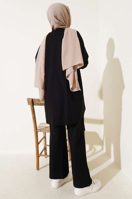 طقم أساسي من قطعتين مع رباط، أسود