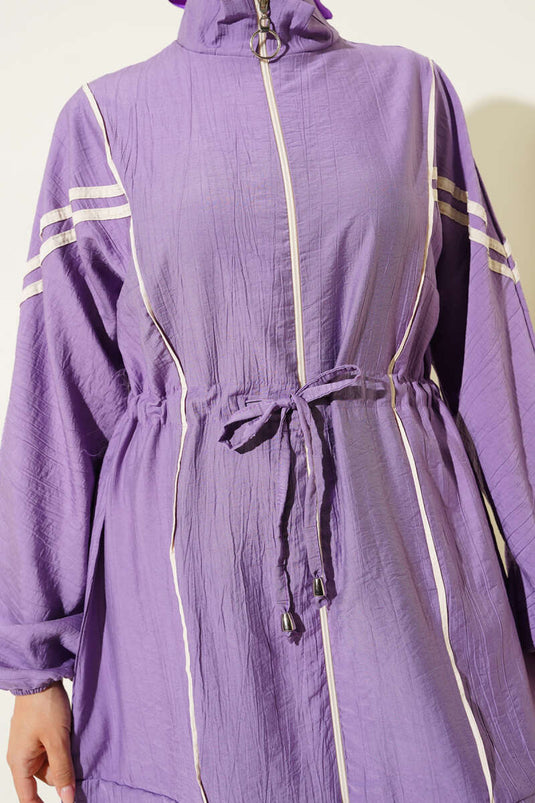 بدلة مزينة من قطعتين مع تفاصيل دانتيل الحبل، لون أرجواني