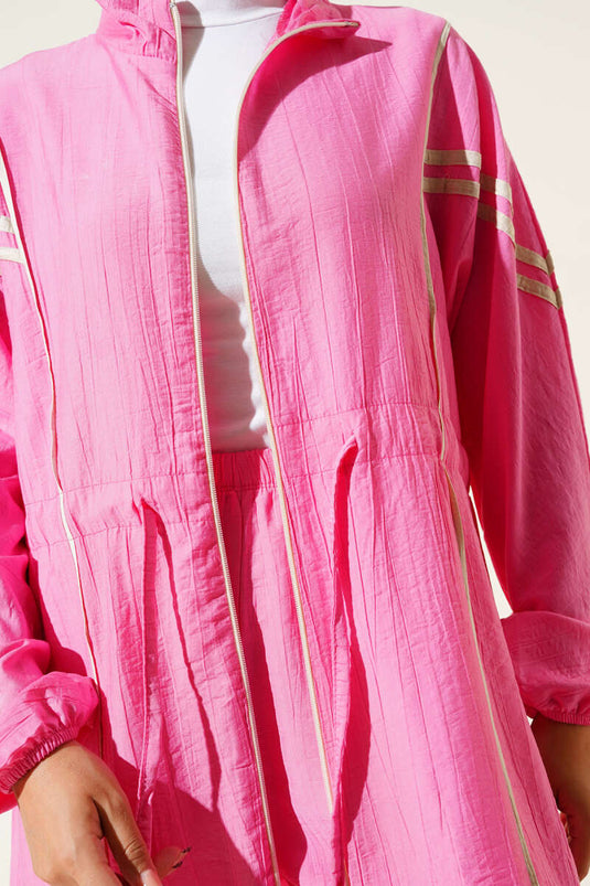 İp Bağcık Detaylı Garnili İkili Takım Pembe