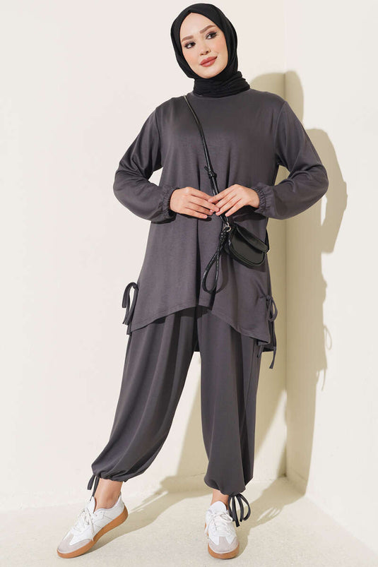 Tie-Detail Two-Piece Set In Smoke Grey