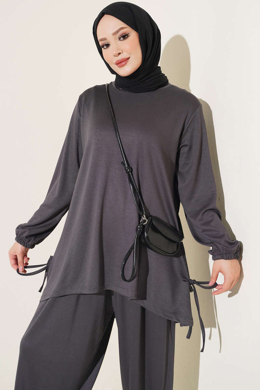Tie-Detail Two-Piece Set In Smoke Grey