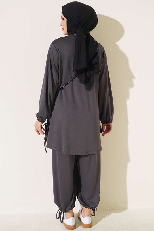 Tie-Detail Two-Piece Set In Smoke Grey