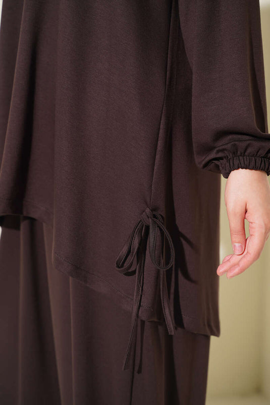 Brown Two-Piece Set With Tie-Detail