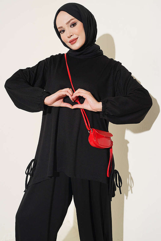 Conjunto De Dos Piezas Negro Con Detalle De Lazo