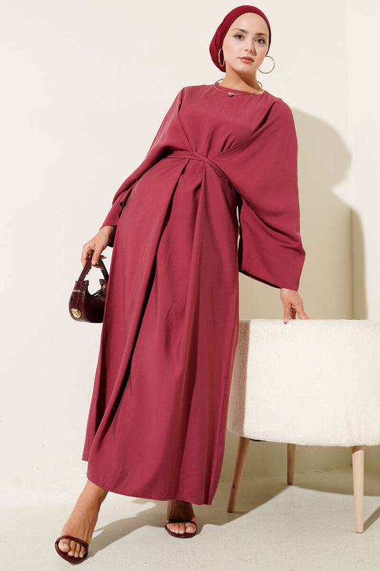 Lockeres Kleid mit Seilspitzendetail, Burgunderrot