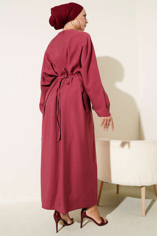 Lockeres Kleid mit Seilspitzendetail, Burgunderrot