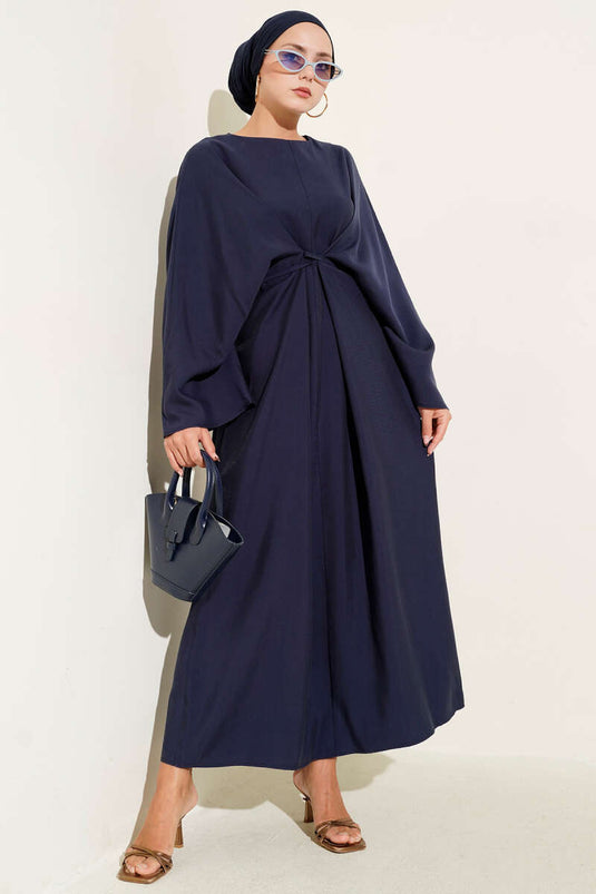 Lässiges Kleid mit Seilspitzendetail, Marineblau