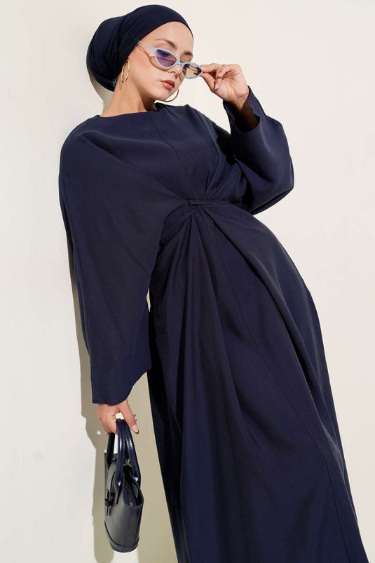 Lässiges Kleid mit Seilspitzendetail, Marineblau