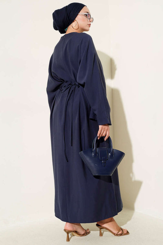 Lässiges Kleid mit Seilspitzendetail, Marineblau